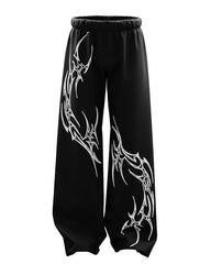 Classic Solid Black Wide-Leg Streetwear Pants