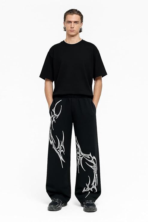 Classic Solid Black Wide-Leg Streetwear Pants