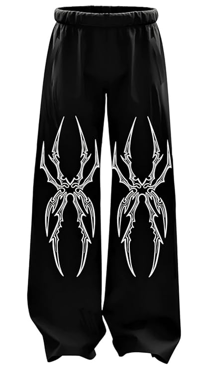 Tribal Tattoo Print Wide-Leg Streetwear Pants
