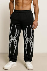 Tribal Tattoo Print Wide-Leg Streetwear Pants