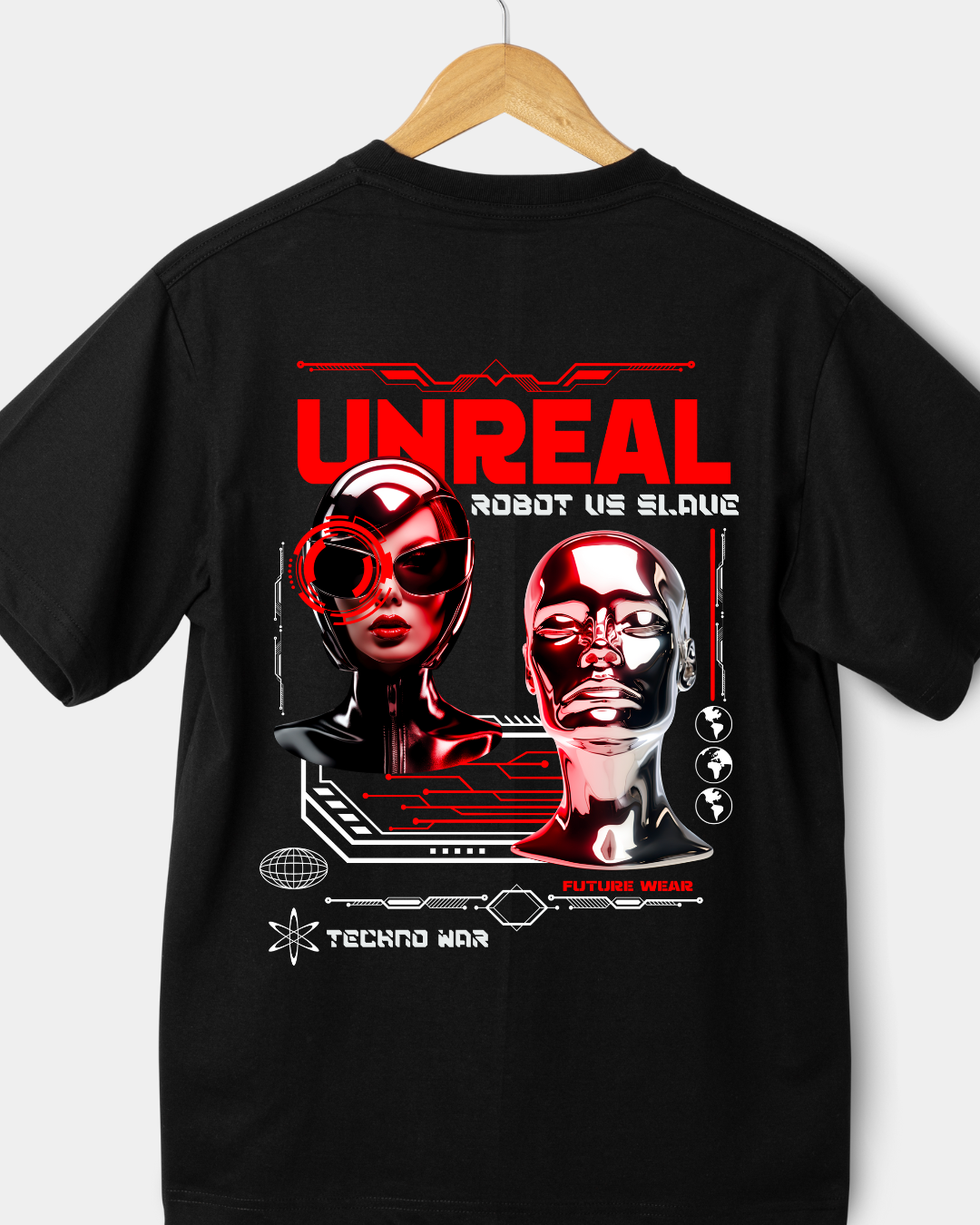 UNREAL // Robot vs Slave – Techno War Tee (210 GSM | 100% Cotton)